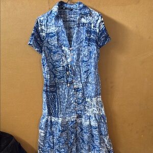 Zara Blue and White Patterned Dress
